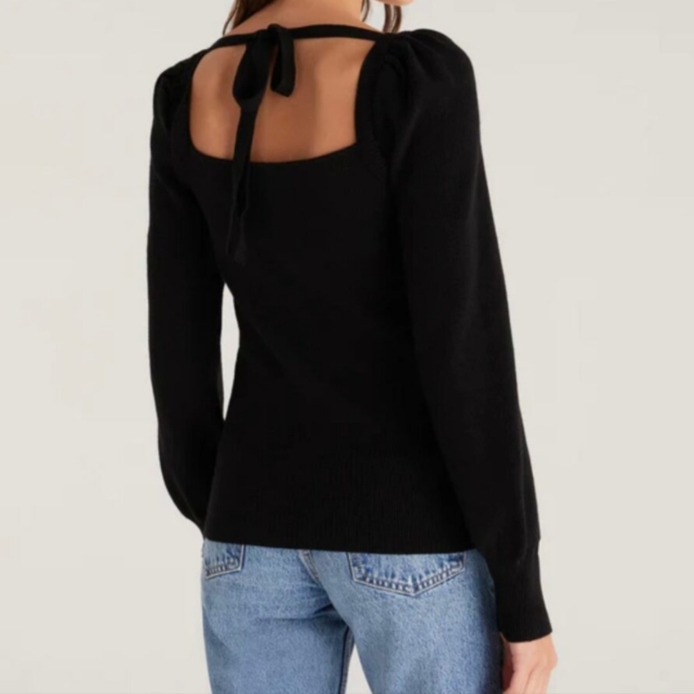 Z Supply NWT Hadley Sweater Tie Back Ribbed Black Top - Picture 2 of 12